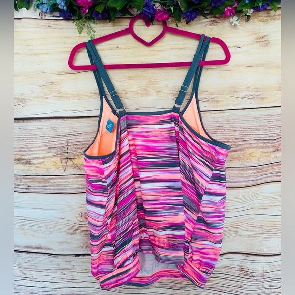Free Country Women’s Plus Colorful Space Dye Tankini Swim Top 2X (20W-22W) NEW - Picture 4 of 14